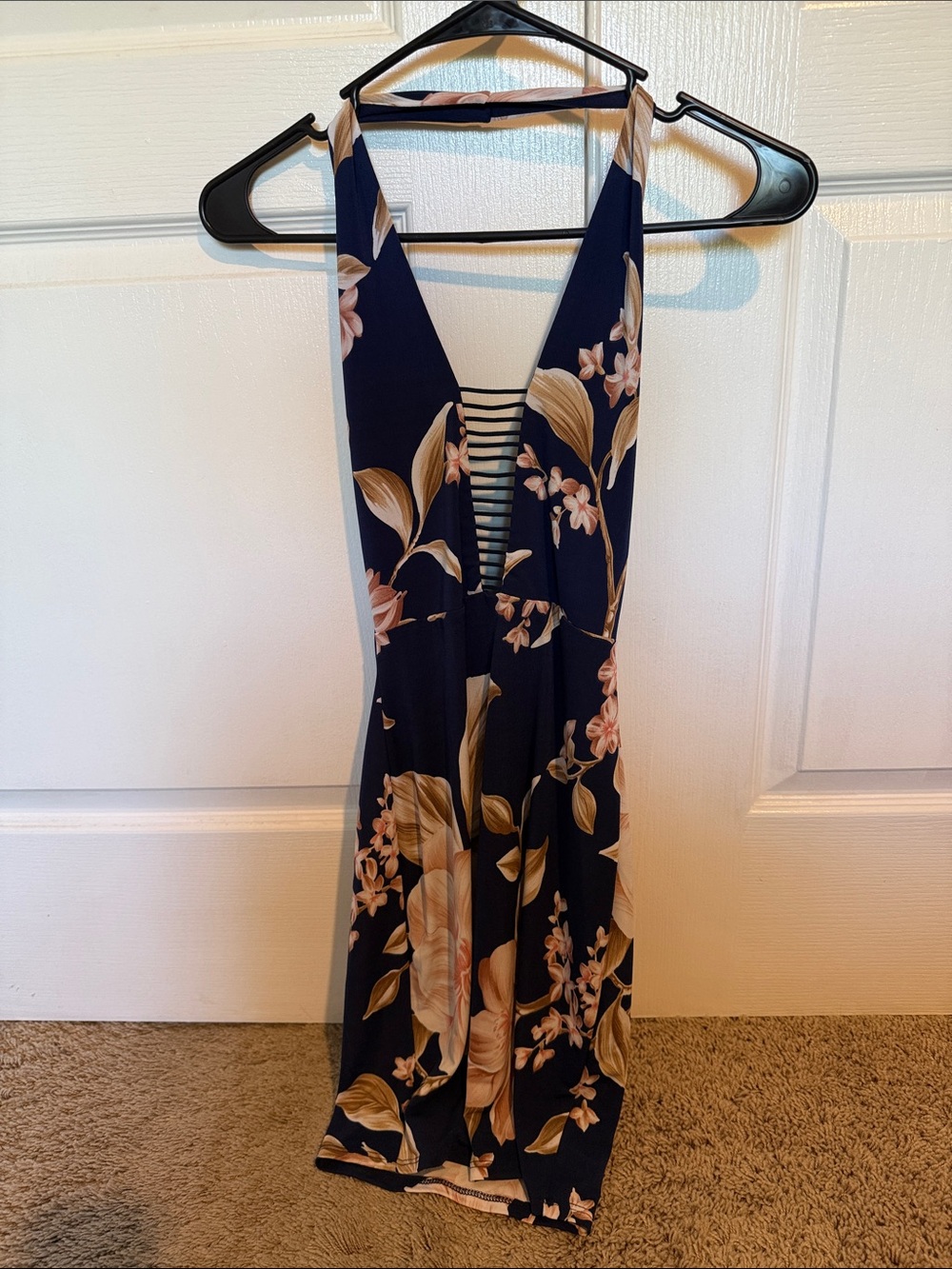 Fashion Nova Navy Floral Maxi Dress with Blush Floral Print